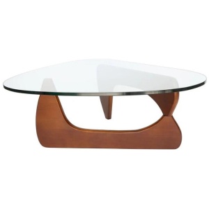 Isamu Noguchi Replica Wooden Base Glass Top Coffee Table - Walnut