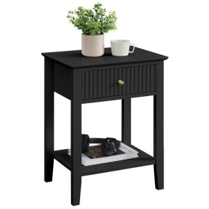Issey Modern Wooden Bedside Nightstand Side Table Fluted 1-Drawer - Black