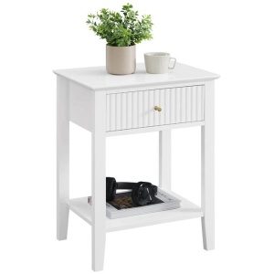 Issey Modern Wooden Bedside Nightstand Side Table Fluted 1-Drawer - White