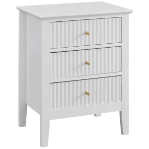 Issey Modern Wooden Bedside Nightstand Side Table Fluted 3-Drawers - White