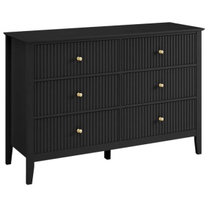 Issey Modern Wooden Fluted Chest Of 6-Drawers Dresser Storage Cabinet Black
