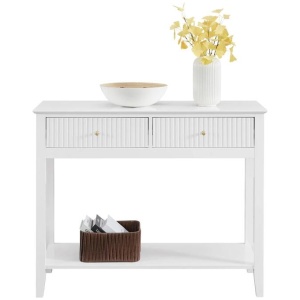 Issey Modern Wooden Hallway Console Hall Table Fluted 2-Drawers - White