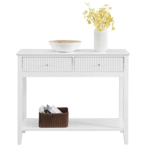 Issey Modern Wooden Hallway Console Hall Table Fluted 2-Drawers - White