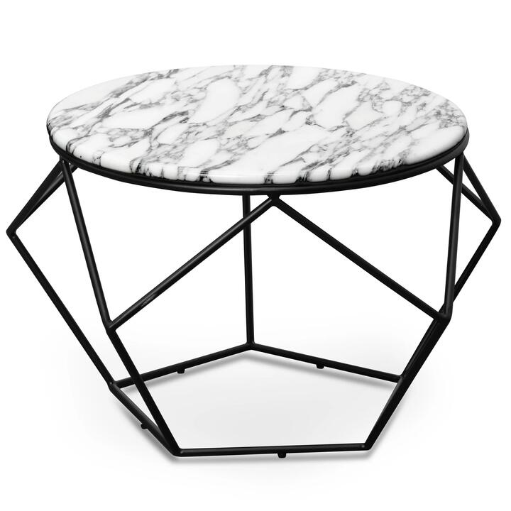 Ivan 72cm Round Marble Coffee Table - Matt Black Base - Last One by Interior Secrets - AfterPay Available