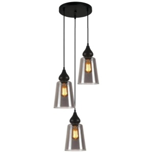 JEREZ Pendant Lamp Light Interior ES 3X72W Black Smoke Glass Flat Top OD370mm X H1100mm