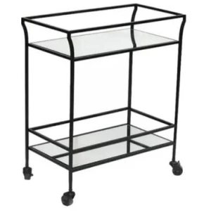 Jaisalmer Mirror Iron Bar Cart Kitchen Trolley Table - Black
