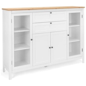 James Buffet Unit Sideboard W/ 4-Doors 2-Drawers Storage Cabinet - White/Oak