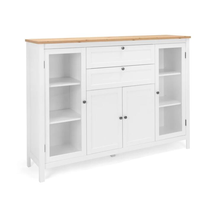 James Buffet Unit Sideboard W/ 4-Doors 2-Drawers Storage Cabinet - White/Oak