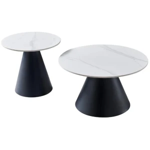 Jaxon Modern Round Coffee Table Set Snow White Ceramic