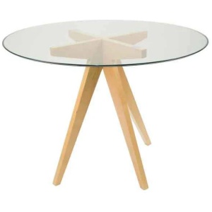 Jean Prouve Inspired Dining Table - Glass Top 100cm - Natural