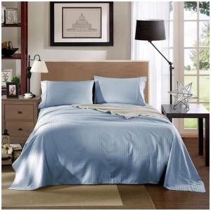 KENSINGTON 1200TC COTTON SHEET SET IN STRIPE-DOUBLE - CHAMBRAY(BLUE)