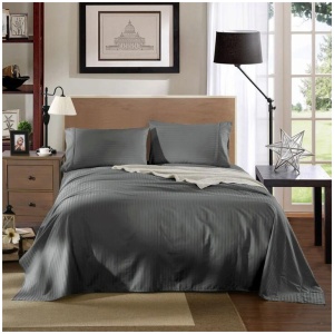 KENSINGTON 1200TC COTTON SHEET SET IN STRIPE-DOUBLE - CHARCOAL
