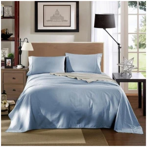 KENSINGTON 1200TC COTTON SHEET SET IN STRIPE-KING - CHAMBRAY (BLUE)