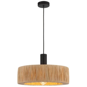 Katrin Industrial Pendant Hanging Lamp Light Metal Raffia Black Natural Matte Natural