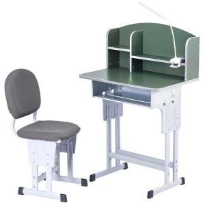 Keezi Kids Study Desk Chair Set Adjustable Ergonomic Table LED Lamp Green