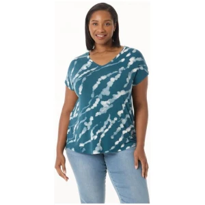 Khoko Collection Women's Print V Neck Short Sleeve Tee