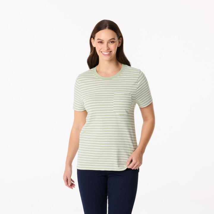 Khoko Collection Women's Short Sleeve Stripe Slub Tee