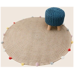 Kids Hand Knitted Cotton Braided Foot Rest Sitting Stool Ottoman (Blue)