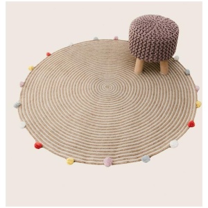 Kids Hand Knitted Cotton Braided Foot Rest Sitting Stool Ottoman (Rose Pink)