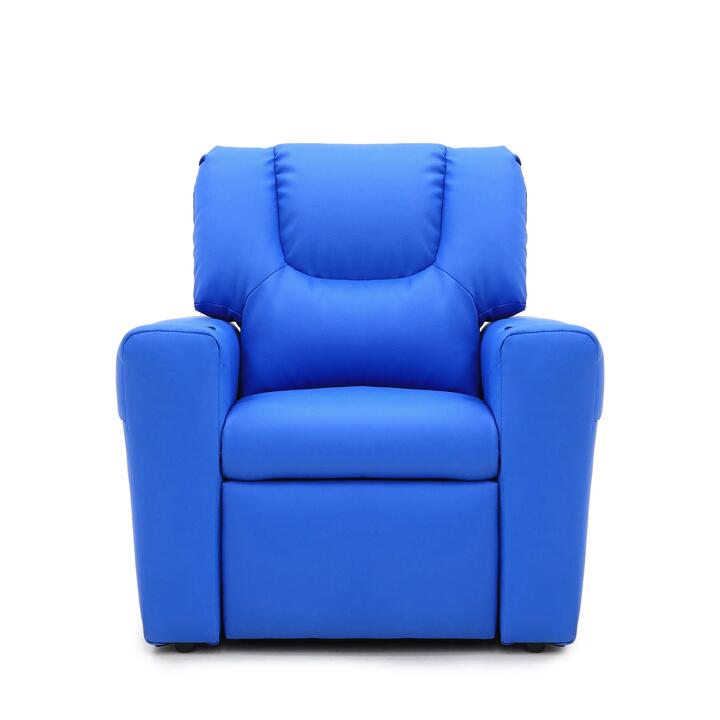Kids Light Blue Recliner Chair w/ Footrest & Cup Holder
