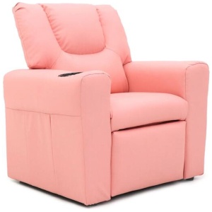 Kids Pink Recliner Chair w/ Footrest & Cup Holder