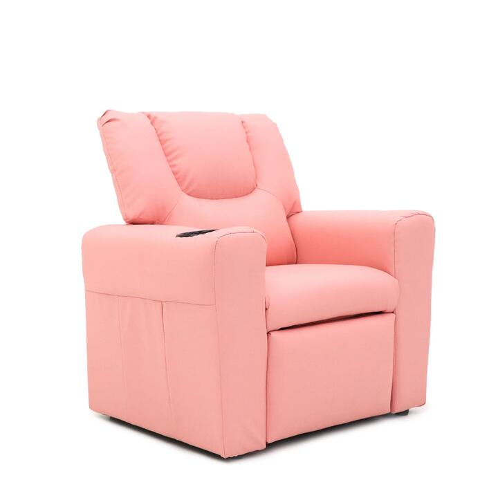 Kids Pink Recliner Chair w/ Footrest & Cup Holder