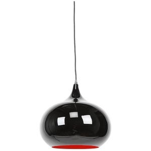 Kirby Inverted Bowl Metal Cord Drop Pendant Light Lamp - Black & Luminous Red Inside