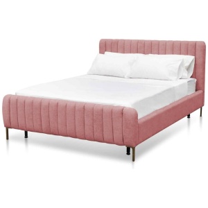 Korey Queen Bed Frame - Blush Peach Velvet - Last One by Interior Secrets - AfterPay Available