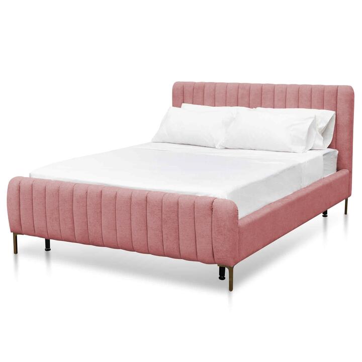 Korey Queen Bed Frame - Blush Peach Velvet - Last One by Interior Secrets - AfterPay Available