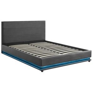LED PU Leather Gas Lift Storage Bed Frame Black