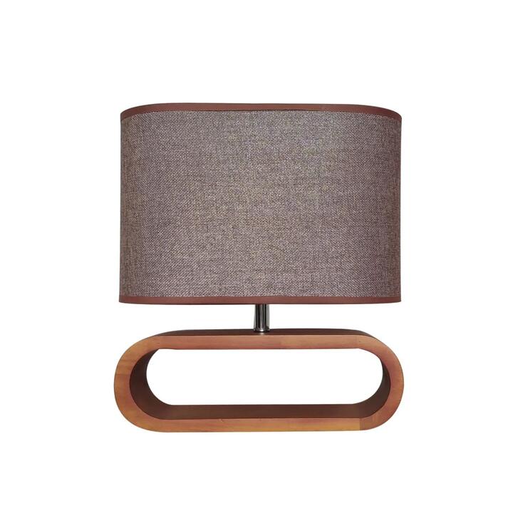LOTUS Table Lamp ES Brown Cloth Oval OD100mm with Dark Wood