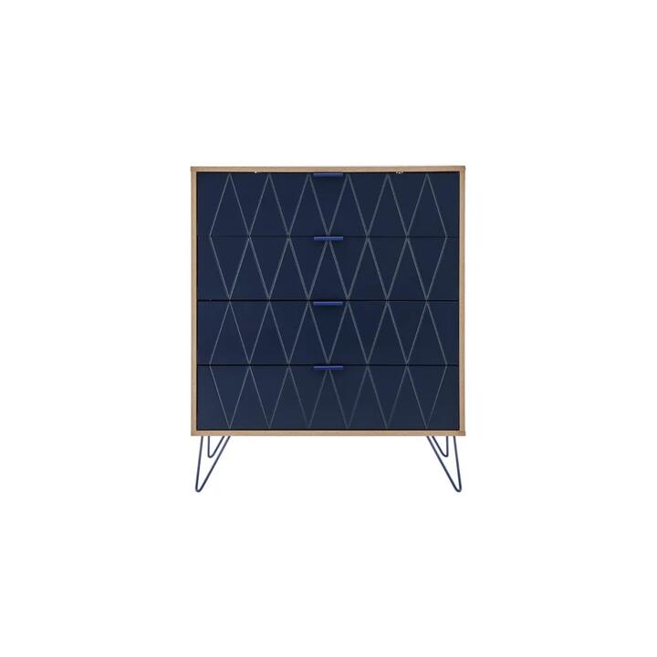Lanark Wooden Chest of 4-Drawers Tallboy Storage Cabinet - Navy/Natural