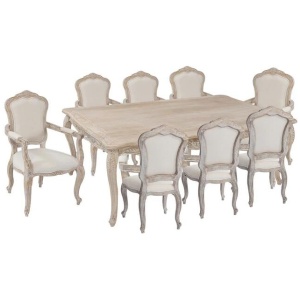 Large Sizes Oak Wood White Washed Finish Arm Chair 9pcs Dining Set