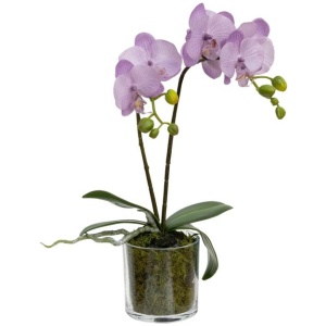 Lavender Orchid Artificial Fake Plant Decorative Arrangement 40cm In Cylinder Glass