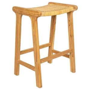 Leana Teak and Rattan Wooden Kitchen Counter Counter Stool - Natural