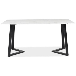 Leona Rectangular Dining Table With Marble Effect 160cm - Black Metal Frame - White Amore