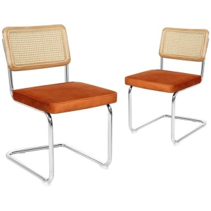 Levede 2x Dining Chairs Cesca Chair Replica Cantilever Velvet Rattan Midcentury