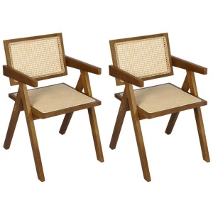 Levede 2x Walnut Wicker Armchair Dining Chair