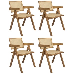 Levede 4x Dining Chair Solid Wood Rattan