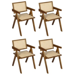Levede 4x Walnut Wicker Armchair Dining Chair