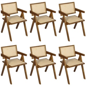 Levede 6x Walnut Wicker Armchair Dining Chair