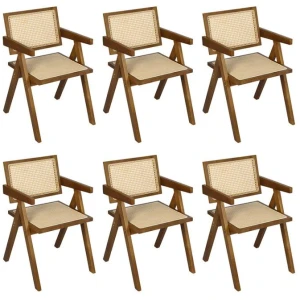 Levede 6x Walnut Wicker Armchair Dining Chair