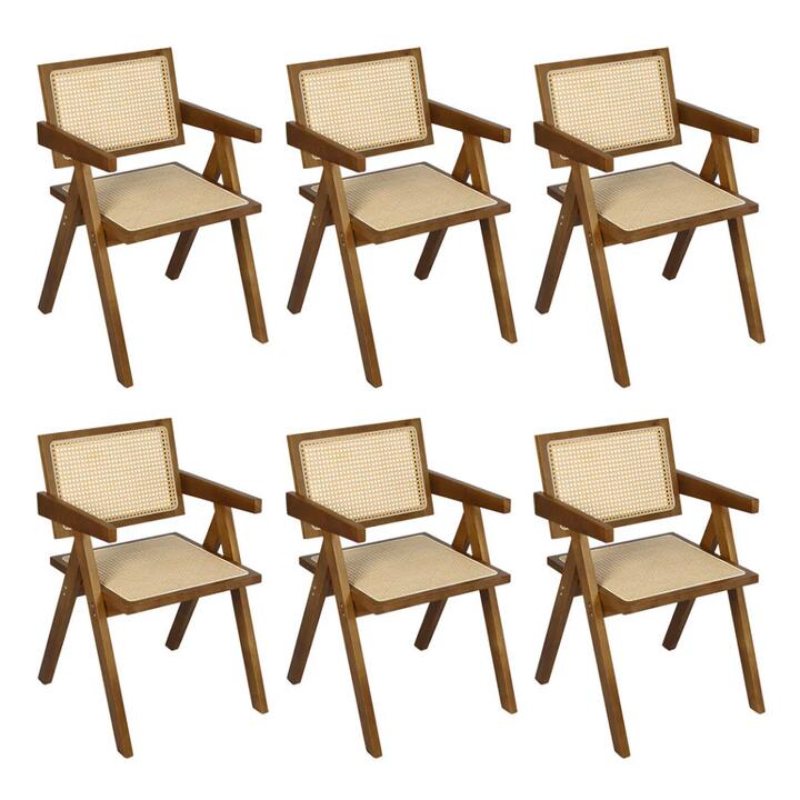 Levede 6x Walnut Wicker Armchair Dining Chair