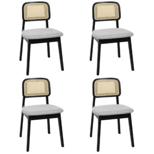 Levede Dining Chair Wood Rattan Armless Black x4