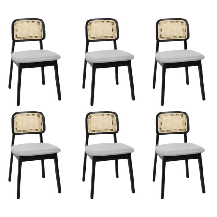 Levede Dining Chair Wood Rattan Armless Black x6