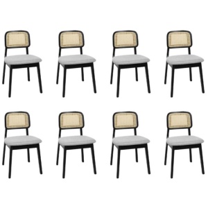 Levede Dining Chair Wood Rattan Armless Black x8