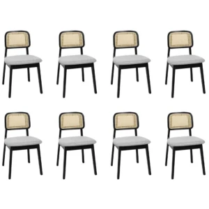 Levede Dining Chair Wood Rattan Armless Black x8