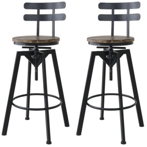 Levede Industrial Adjustable Swivel Bar Stools With Back Wood Counter Chairs x1