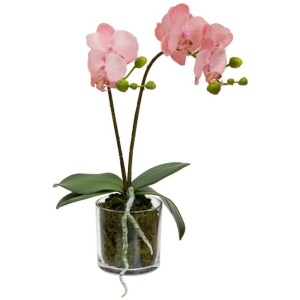 Light Mauve Orchid Artificial Fake Plant Decorative Arrangement 40cm In Cylinder Glass