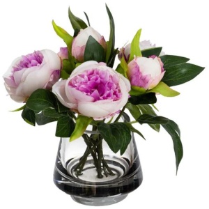 Lilac Peony 20cm Artificial Plant Flower Arrangement Decorative In Glass